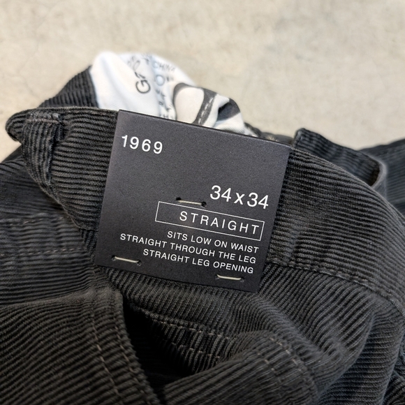 NWT Gap 1969 Black (Eclipse) Corduroy Pants Mens 34x34 Straight Leg - Picture 2 of 5